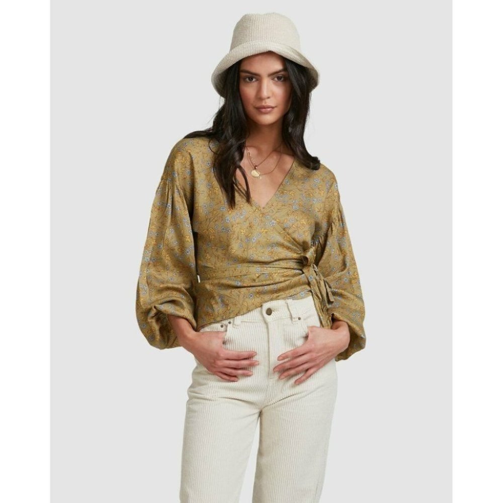 Billabong BNWT My Oasis Wrap Top Women's Size 12 Long Bell Sleeves RRP $90 - Picture 4 of 12